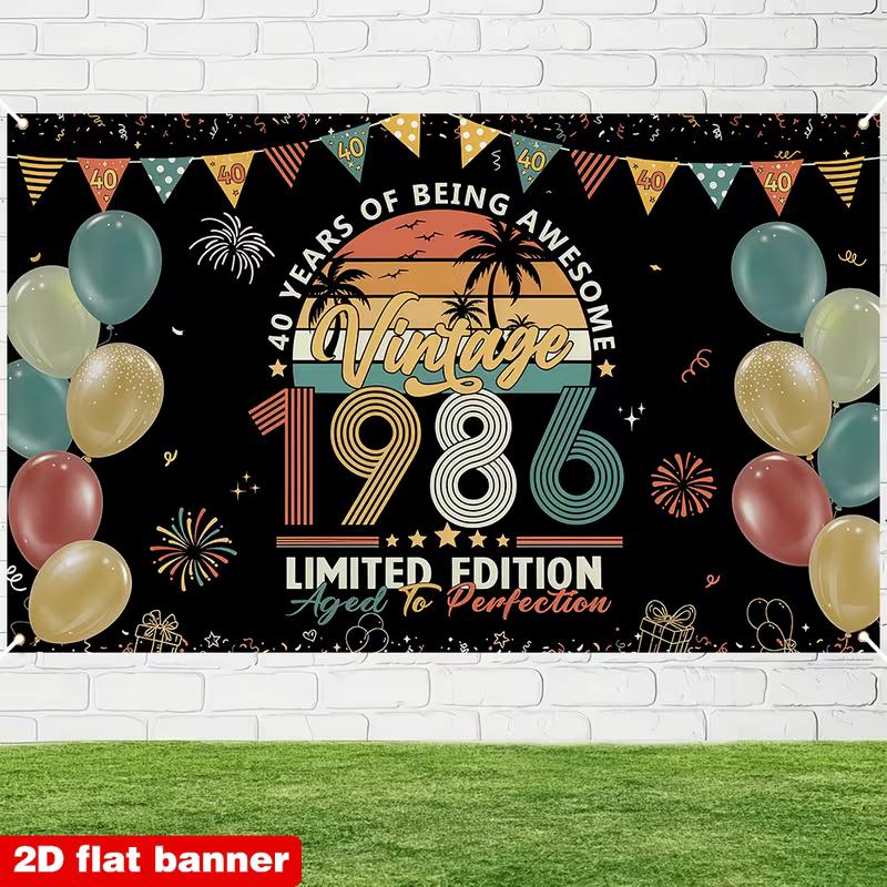 2D Black Vintage Style 1986 40th Birthday Photo Booth Backdrop