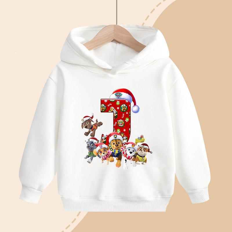 PAW Patrol Kids Hooded Sweatshirt Cartoon Christmas Letter Print Pullover Boys Girls Winter Casual Top Child Birthday Gifts