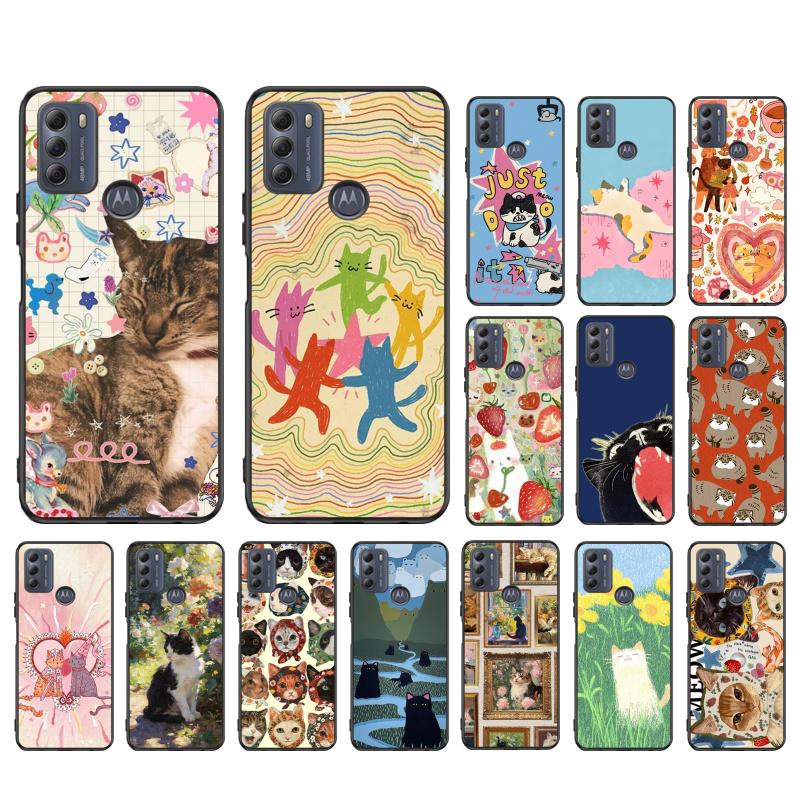 cat art aesthetic Phone Case For Moto G86 G85 G75 G15 G05 G56 G72 G53 G54 G84 G60 G31 G32 G24 G 5G G Play