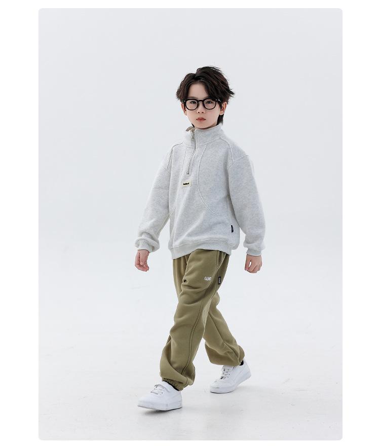 Boys' Fleece-Lined Half-Zip Sweatshirt: Trendy, Warm, Long-Sleeved Top for Autumn/Winter 2025