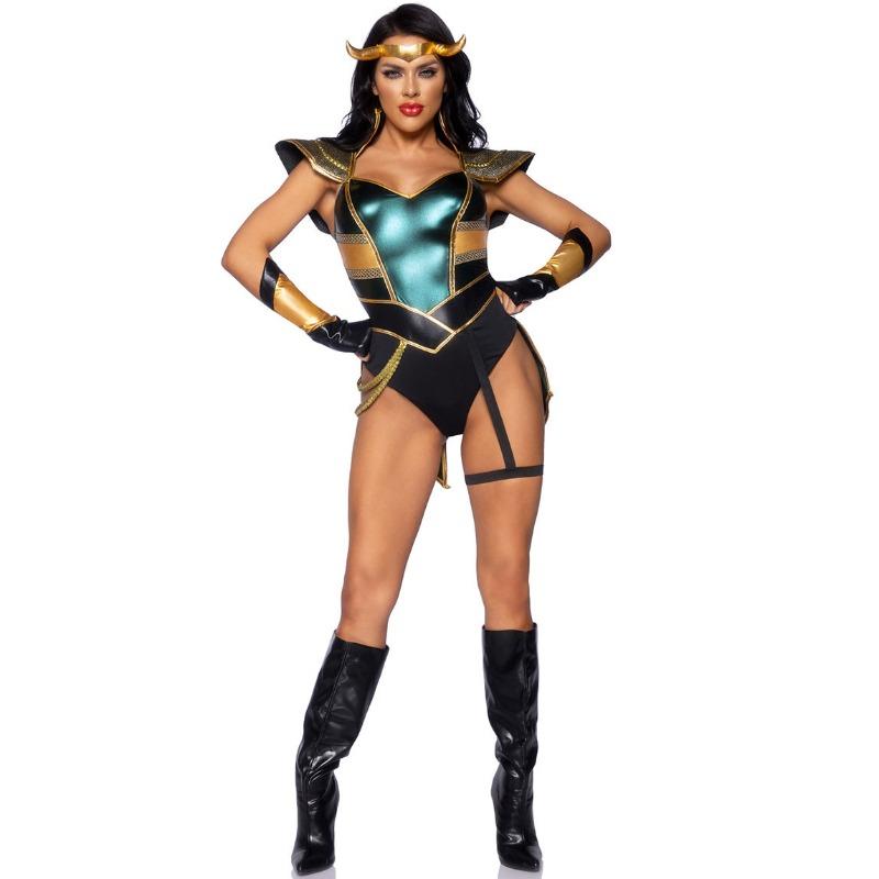 Halloween Female Warrior Costume Onesie Shorts Horns Warrior Hero Adult Cosplay Costume