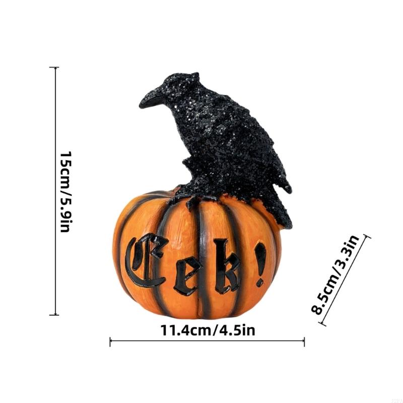 Whimsical Black Crow Pumpkin Statue Long Lasting Resin Art For Porch Or Garden Decor