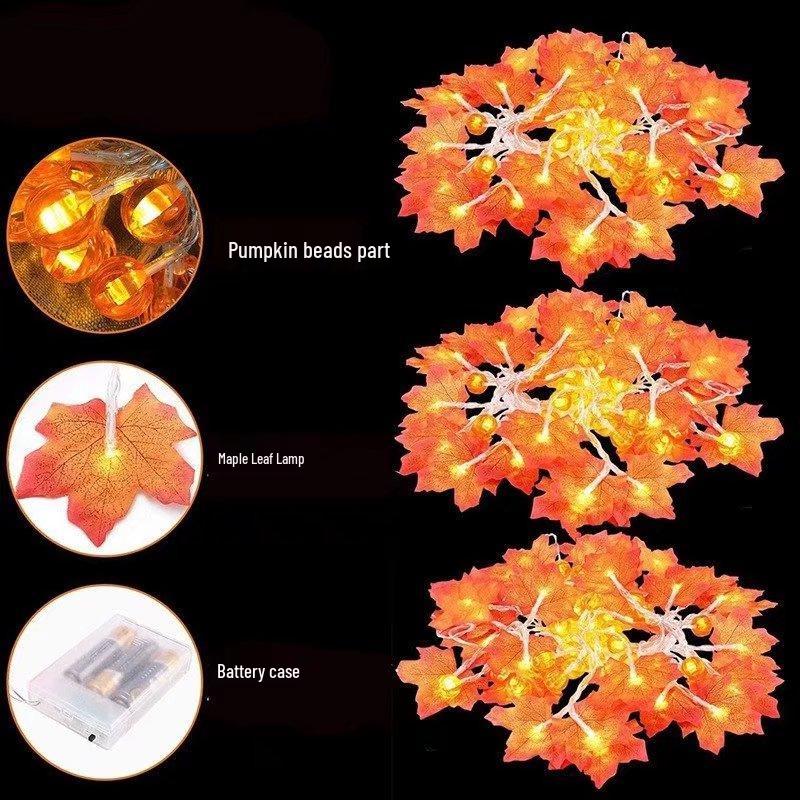 LED Maple Leaf & Pumpkin String Lights with Remote Control - Perfect for Halloween & Thanksgiving Decor