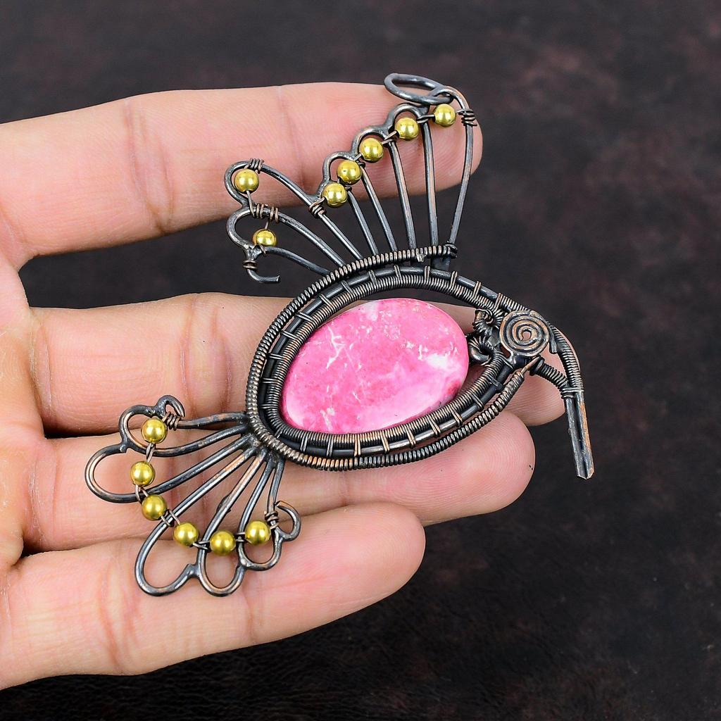 Thulite Pendant Copper Wire Wrapped Pendant Real Gemstone Pendant Thulite Jewelry Handmade Pendant Copper Jewelry Gift For Her Bird Pendant