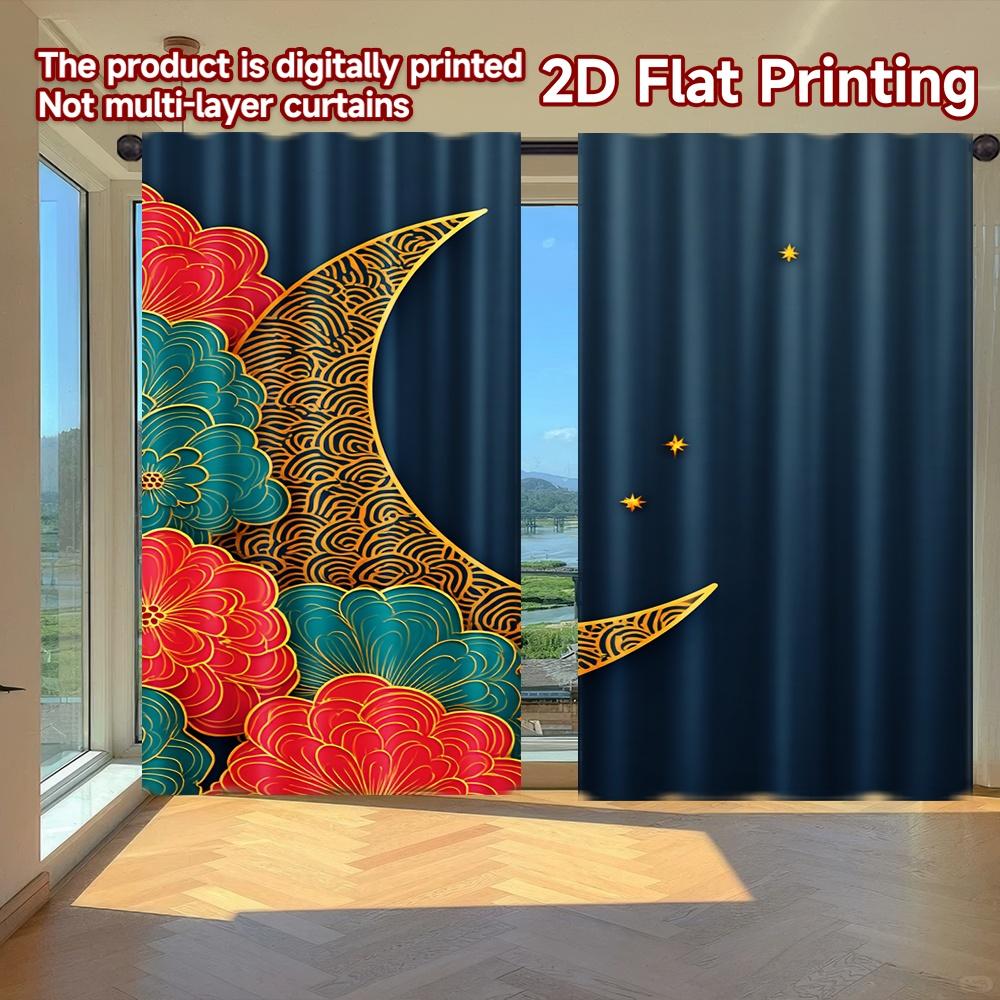 

Set Of 2 Flat Printing Curtains Without Rod Floral Moonlight Design Saint Patrick Is Day Festival Creative Versatile Curtain Made Polyester W100*H70(CM)-Grommet top&1PCS