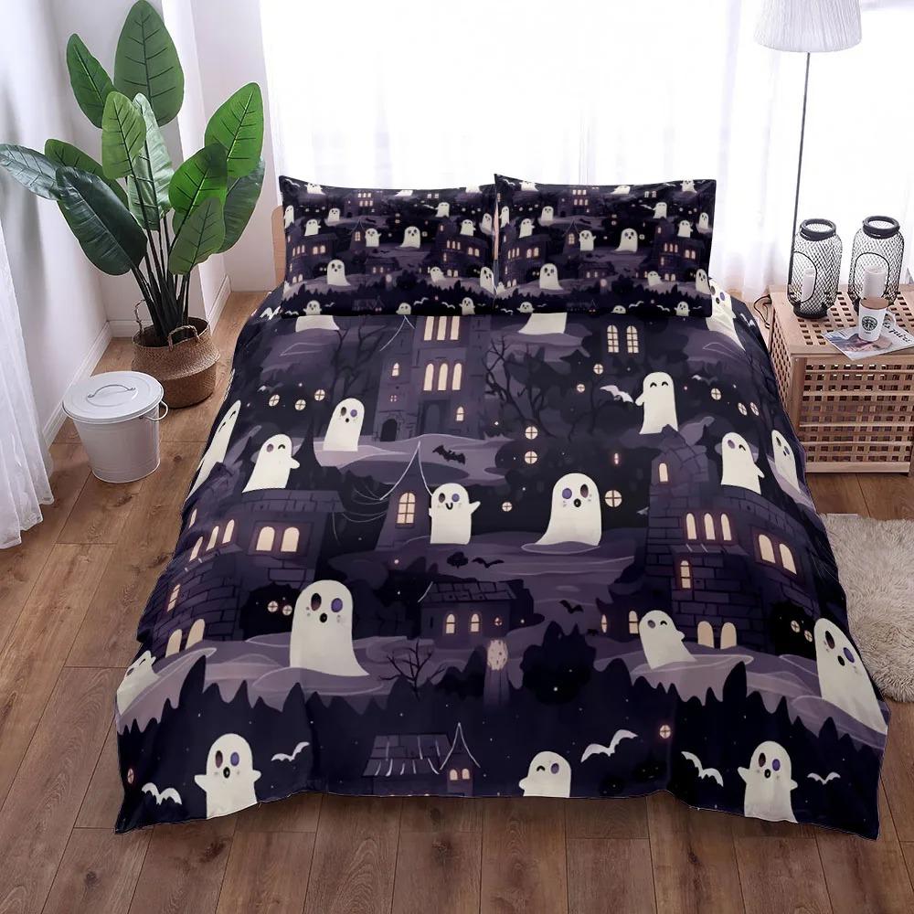 Spooky Ufo Halloween Duvet Cover Set King Queen Double Full Twin Single Size Bed Linen Set