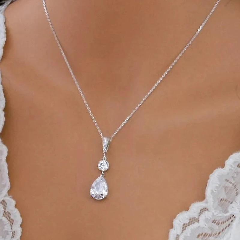 My Fine Jewelry Women's Huitan Watredrop Cubic Zirconia Pendant Necklace For Romantic Bridal Wedding Accessories Luxury Trendy