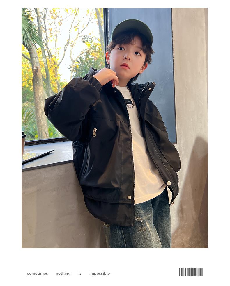 Boys' Outerwear, New Spring Clothing, Children's Spring Hooded Windbreaker Jacket, Big Children's Top, Stylish Spring and Autumn Fashion Trend