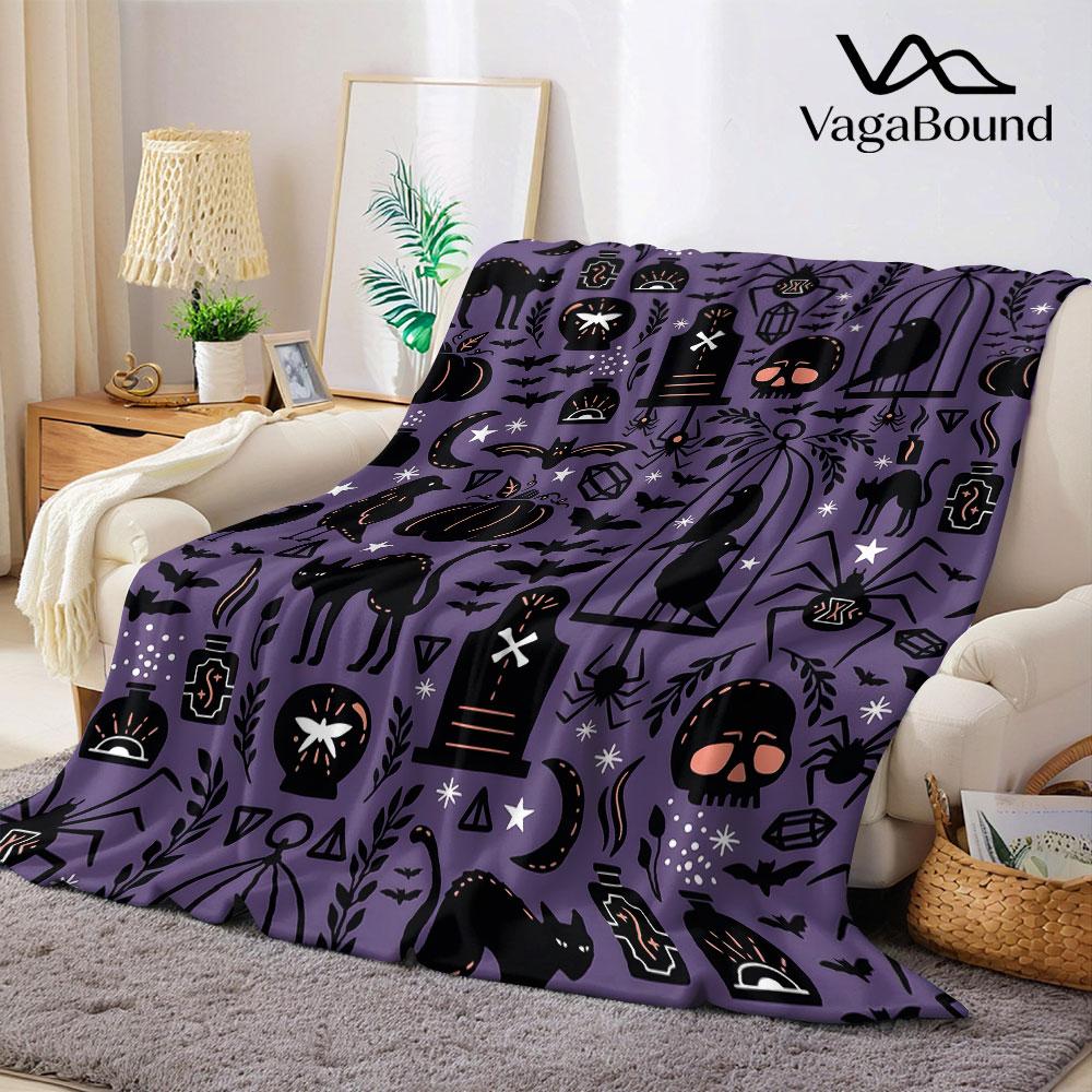 Halloween Mix Element Printed Blanket Suitable for Sofas Beds Offices Travel Camping Chairs Warm Plush Blanket