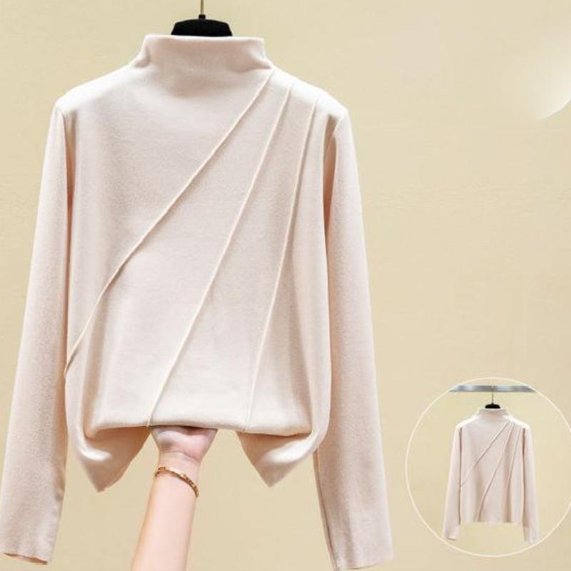 Maglia a maniche lunghe in velluto double-face a collo semi-alto per intimo da donna con t-shirt isolante in velluto tedesco e top versatile spesso e felpato