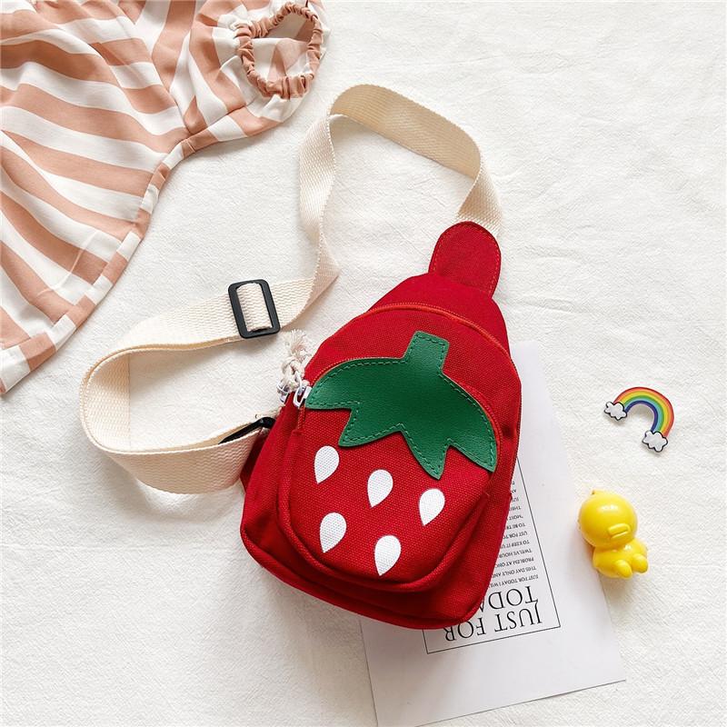 Strawberry Adorable Children Canvas Mini Purse Zipper Storage Activities Travel