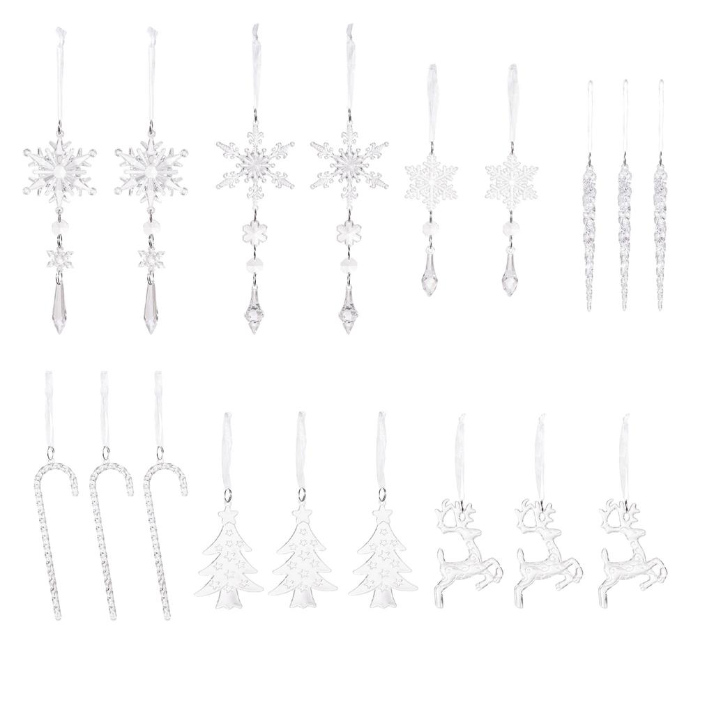 18 Pcs Christmas Ornament Hanging Snowflake Icicle Christmas Tree Ornament with Drop Pendant For Holiday Decoration