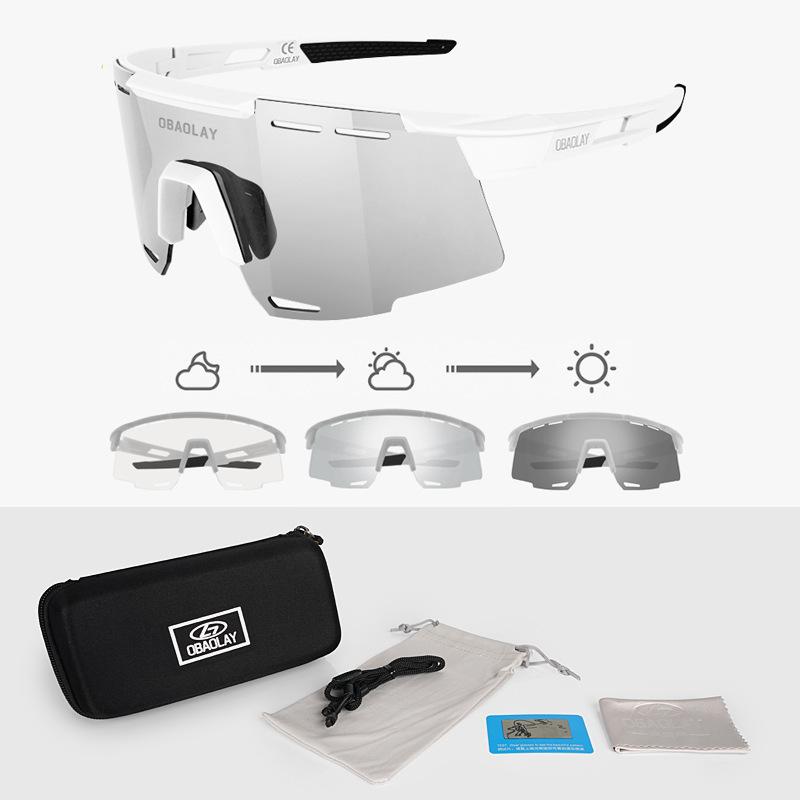 

Oubolai Color-Changing Polarized Cycling Glasses Glasses, sunglasses, outdoor cycling, sports, hiking, windproof goggles White Frame+Transparent p