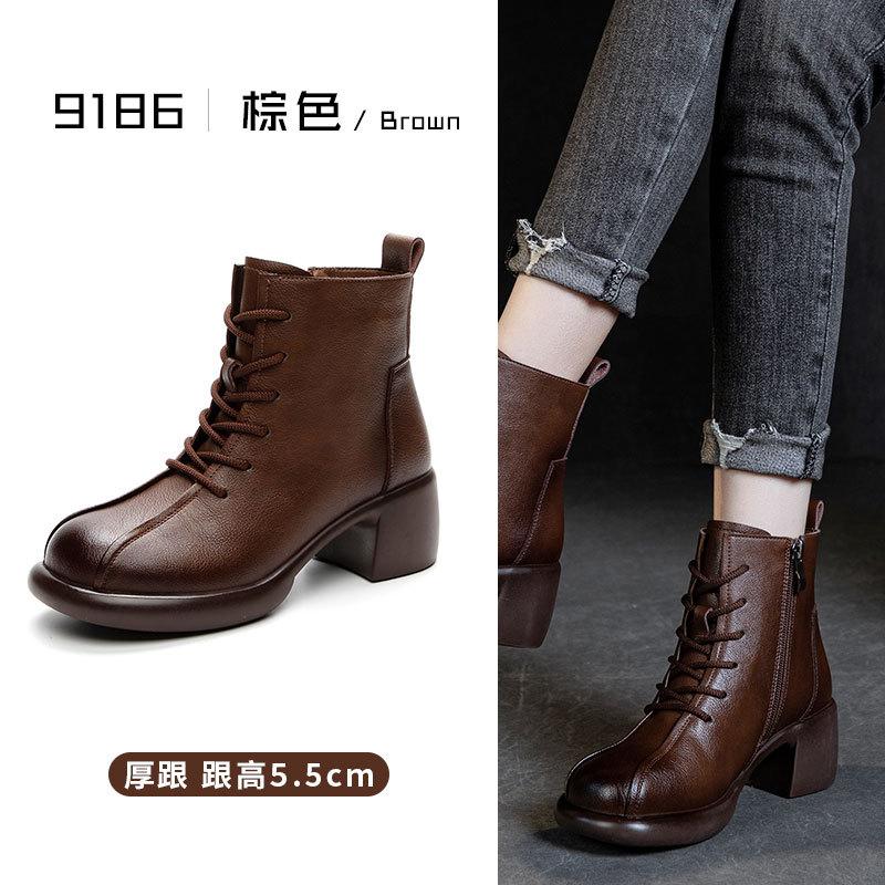 Martin boots women's casual height increase 2025 popular ordinary thick wedge heel leather retro short boots side zipper women's shoes