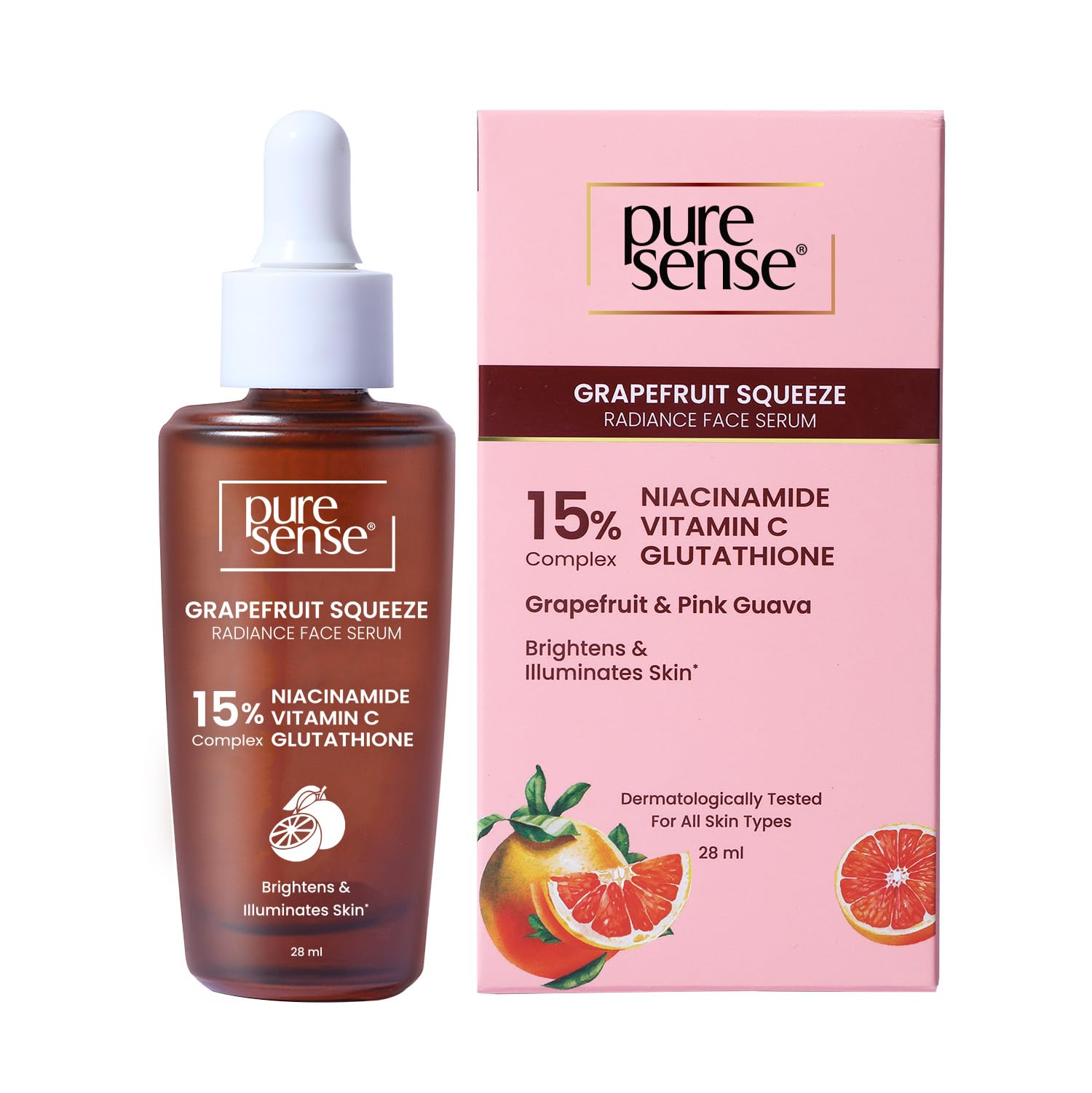 PureSense 15% Niacinamide, Vitamin C, Glutathione Radiant Face Serum with Grapefruit for Men and Women 28ml