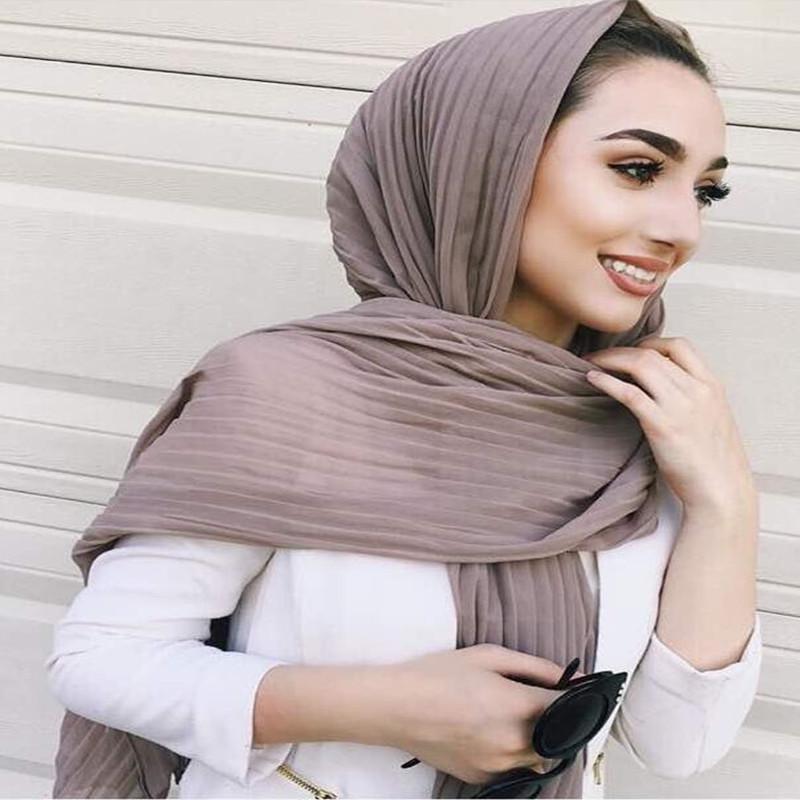 Women Solid Color Pleat Muslim Sunscreen Headscarf