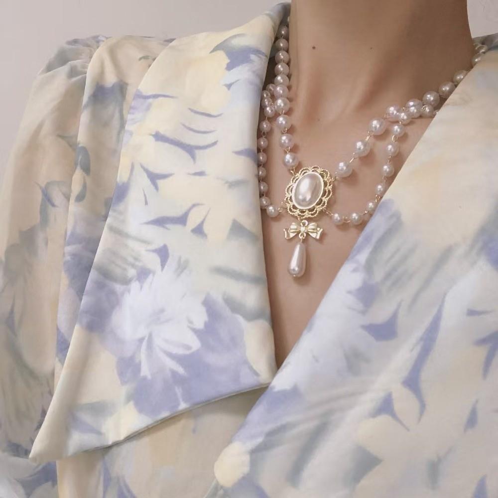 Bowknot Pendant Baroque Pearl Choker Necklace Bridal Jewelry Accessories  Wedding Party