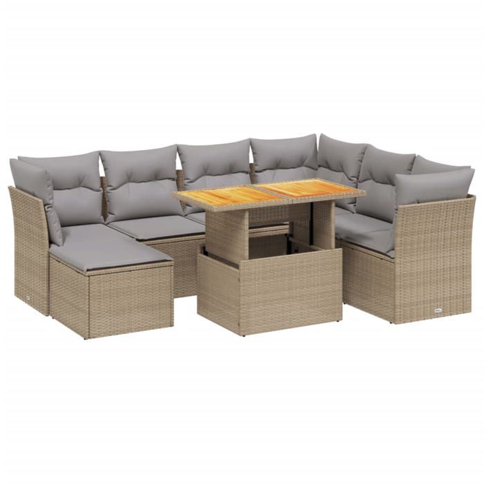 VidaXL Salon de Jardin avec Coussins 8 pcs, Canapés de Terrasse, Ensemble de Meubles de Patio, Mobilier d'Extérieur, Beige 3275495