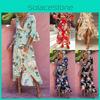 Elegant Women's Plunge Holiday Dress Featuring Vibrant Summer Paisley Split Maxi Design