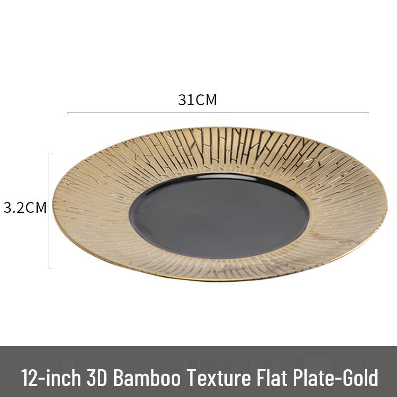 Abay 12-inch Gold Ceramic Steak Dinner Plate