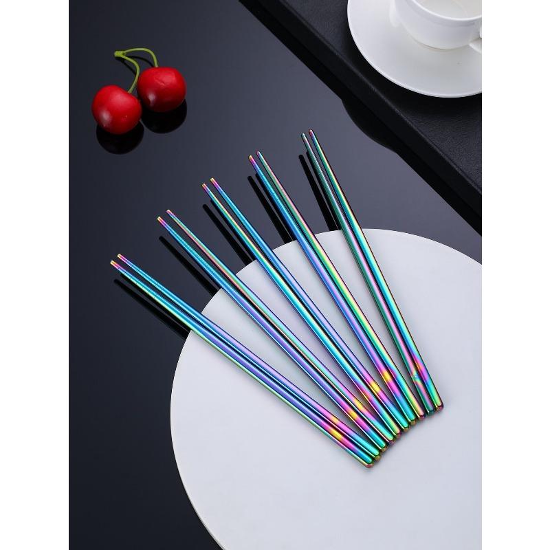 Holographic Stainless Steel Chopsticks, Gradient Color Chopsticks for Dining, Kitchen