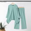 ZANZEA Women Long Sleeve Irregular Blouse and Pants Casual Two Piece Suit Sets