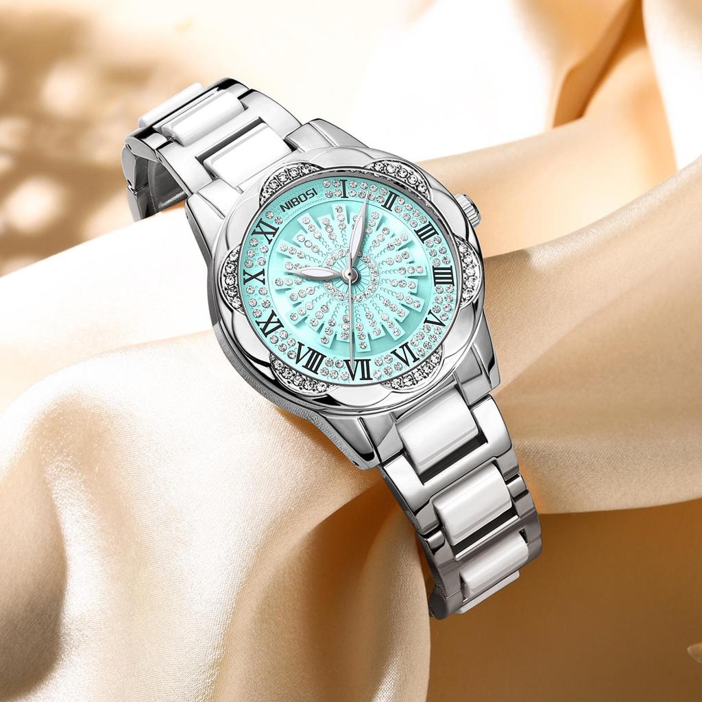 NIBOSI Woman Watch Stainless Steel Waterproof Luminous Elegant Ladies Wristwatch Luxury Diamond Dial Quartz Watch for Women