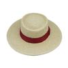 Beige Red Woven Straw Hat Women'S Summer Straw Flat Top Top Top Top Hat Panama Retro Sunshade Resort Beach Foreign Trade Tide