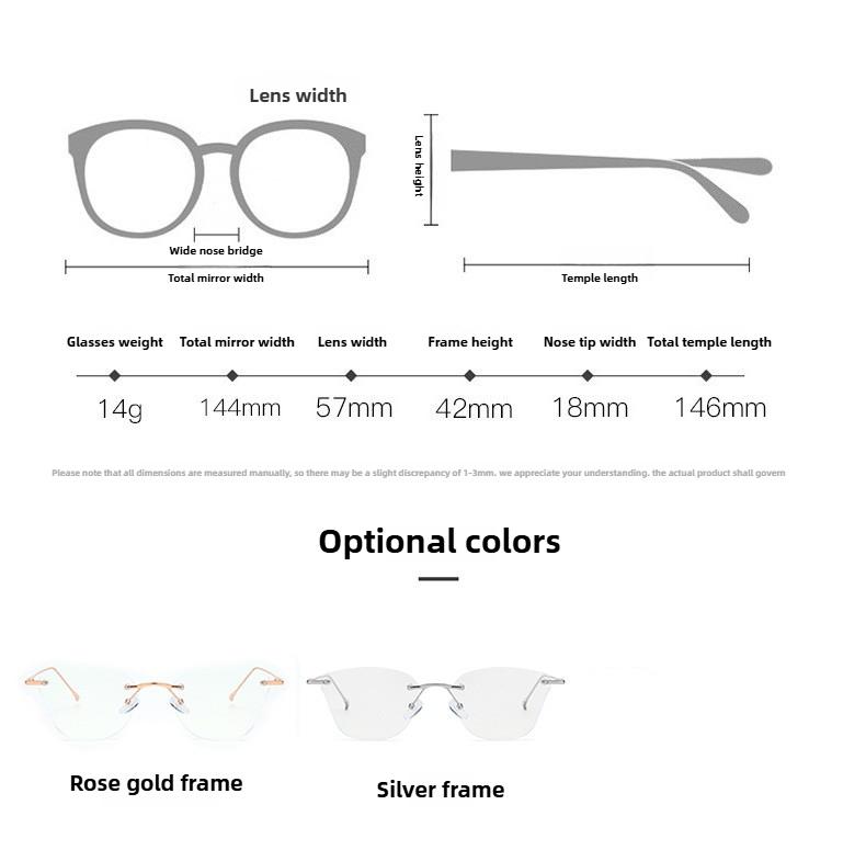 New Metal Fashion Frameless Cut Edge Myopic Glasses Ultra Light Comfortable Versatile Anti-Blue Light Eyeglasses 0 To -4.0