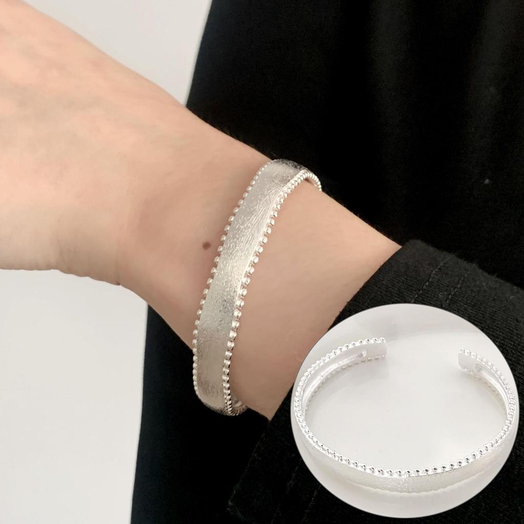 Korean Style S925 Silver Plated Retro Graffiti Patchwork Bangle - Women's Hip Hop Fashion Trend Bracelet