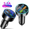 Car Charger 15.5W 4USB Type-C Digital Display Car Power Charger 5V 3.1A With Voltage Detection Multi-port Car Power Adapter
