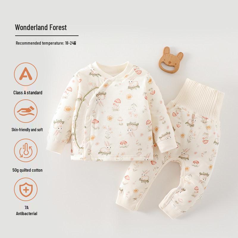 Jingqi Baby High-Waisted Cotton Pajama Set for Girls - Padded, Warm, and Perfect for Spring/Autumn