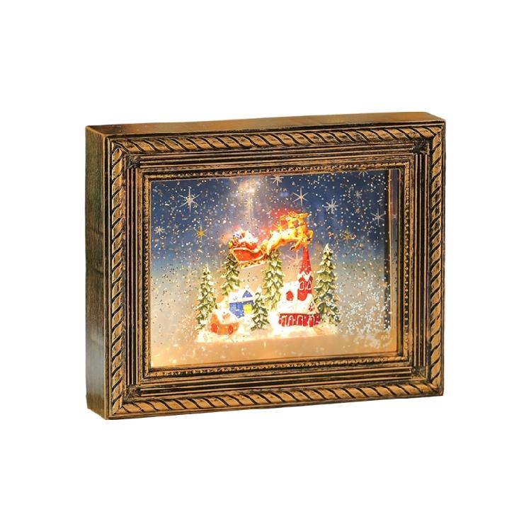 Seasonal Musical Picture Frame Feature Stmospheres LED Light Revolving Snowfalls And Durable Plastic Design