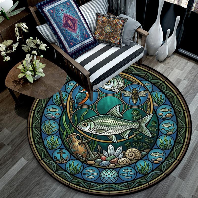 Aquatic Life Cycle Round Area Rug Under Office Chairs Bedroom Living Room Home Decor