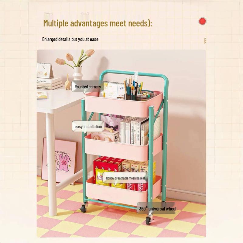 Foldable Snack Cart with Wheels for Kitchen, Bedroom & Toy Storage