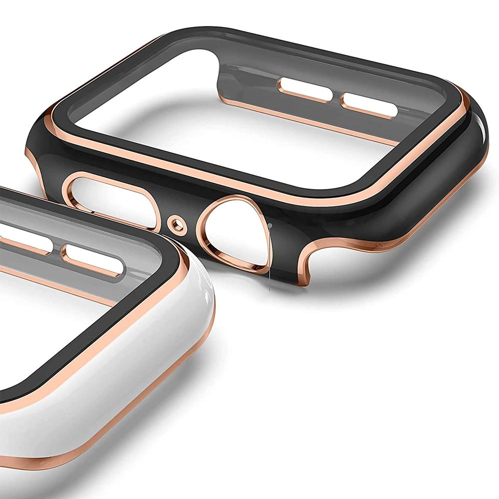 Displayschutz für Apple Watch Hülle 45mm 44mm 41mm 42mm 40mm 38mm PC Stoßfänger Gehärtetes Glas+Abdeckung iWatch Serie 9 8 7 SE 6 5 4