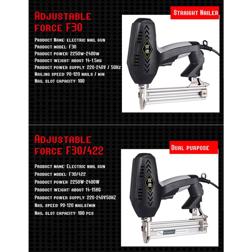 2400W Dual Use Electric Nail Gun Framing Tacker & Stapler Furniture F30 Staple Gun Adjustment Strength 220V Woodworking Tool