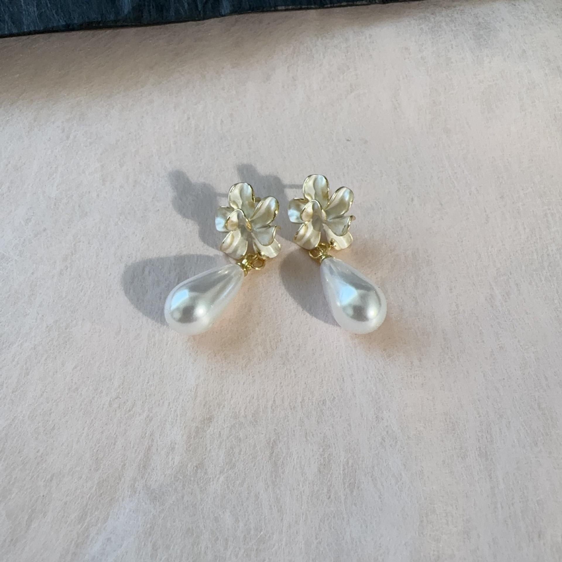 Розовые эмалевые серьги-подвески в виде масляных цветов, элегантные серьги-подвески с имитацией жемчуга для женщин, свадебная вечеринка, милые корейские ювелирные изделия, подарки