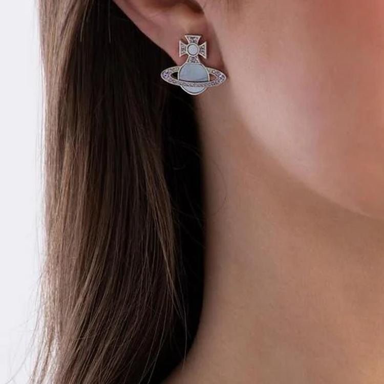 VIVIENNE WESTWOOD Rina Star Cloud Saturn Plated Gold Earrings Women Earrings Pink-Purple-Diamond Silver 6201036D-02P618