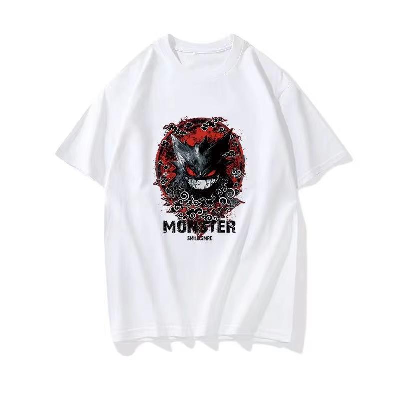 Summer New Pokémon Cartoon Creative Printing Washed TShirt Mens and Womens American Trend Loose Casual Short Sleeve Top