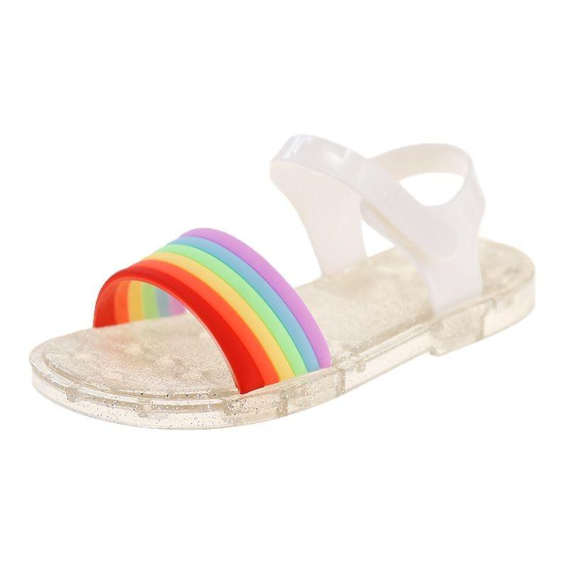 Fashion Girls Sandals Summer New Kids Shoes Comfort Anti Slip Girls' Beach Shoes Simple Soft Bottom Child Rainbow Strap Sandals