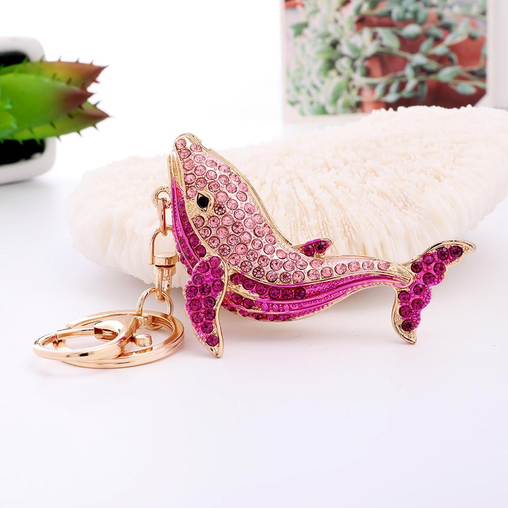 Rhinestone Dolphin Gold Plated Crystal Sea Animal Pendant Women Bag Charms Ocean Themed  Gift Key chains Bag Charm