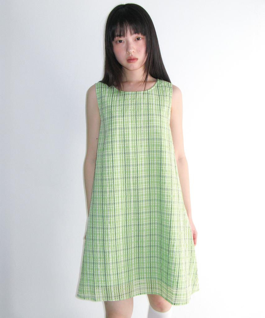 Ames Worldwide Check Layered Dress Green