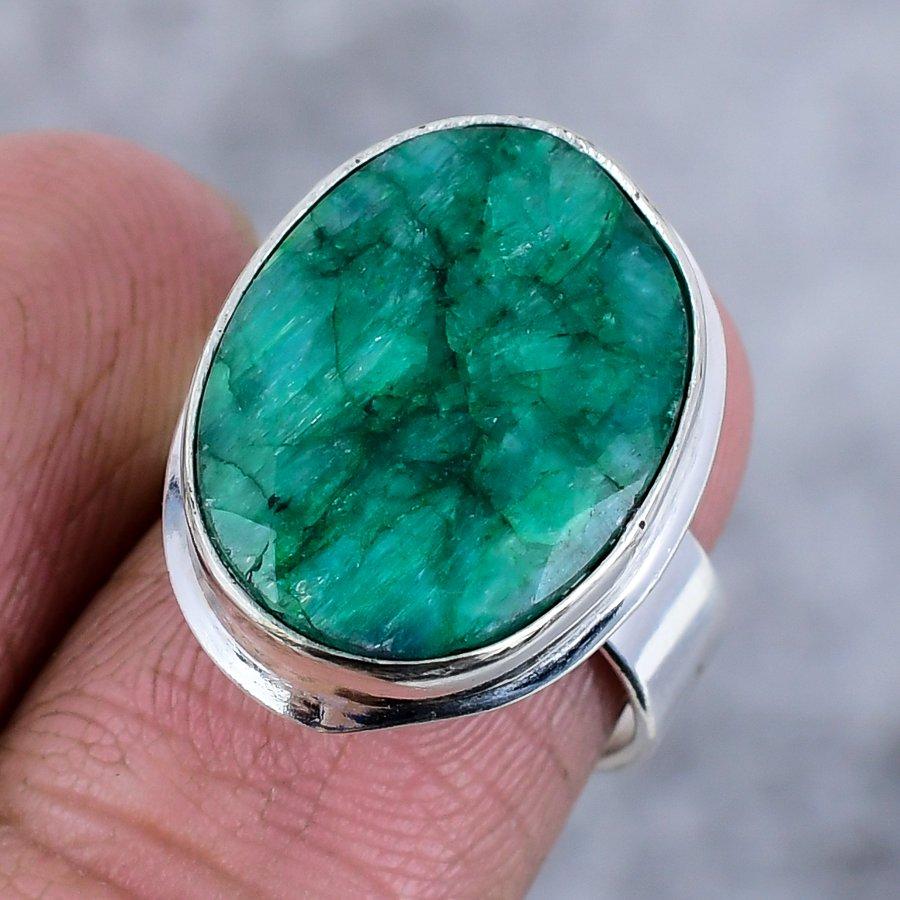 Emerald(Simulated) Gemstone 925 Sterling Silver Jewelry Ring Size 7