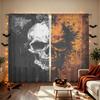 2Pcs Dark Theme Spliced Skeleton Print Rod Pocket Curtains, Blackout Privacy Window Curtains for Living Room Bedroom, Door Cu