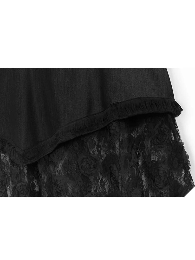 Xitao Lace Patchwork False Two Piece Suspender Dress GXY1052