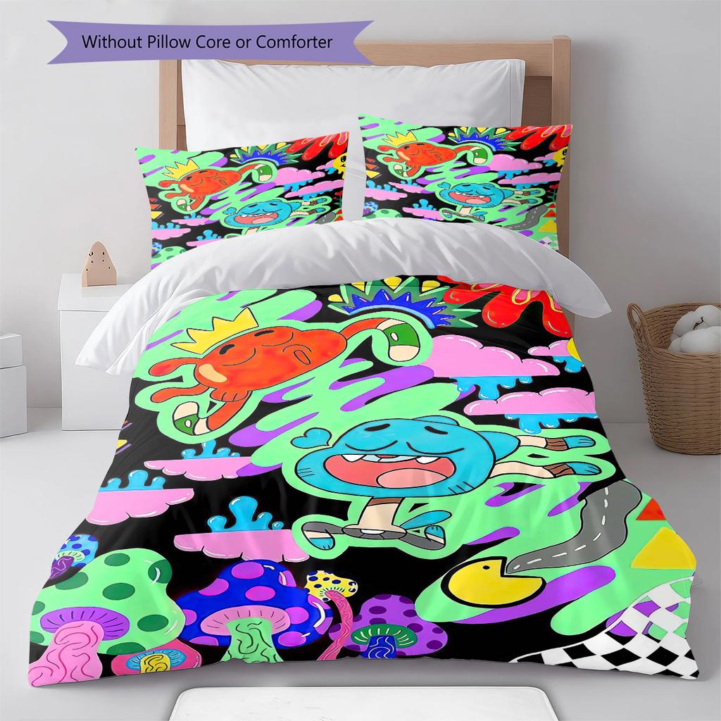 Gumball Amazing World Pattern Bedding Quilt Set Quilt Cover Pillowcase Home Decoration Gift (1 * Duvet Cover + 2 * Pillowcase, Without Core)