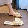 Cool Slippers Women's Summer New One-word with Flat Bottom Large Size 4142 Square Head Ladies Slippers