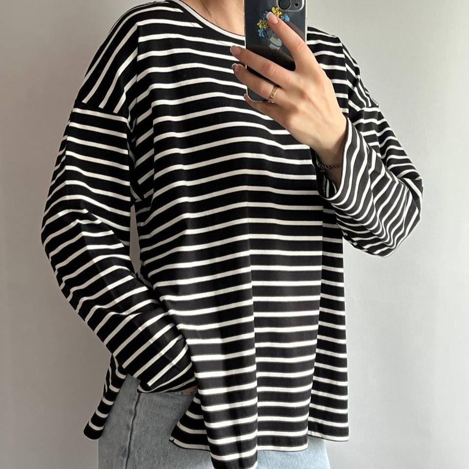 Dámská nadměrná trička s dlouhým rukávem Jaro Podzim Základní pruhované tričko s kulatým výstřihem Mikiny Ležérní volný střih Bavlna Cvičební pulovry Topy pro ženy