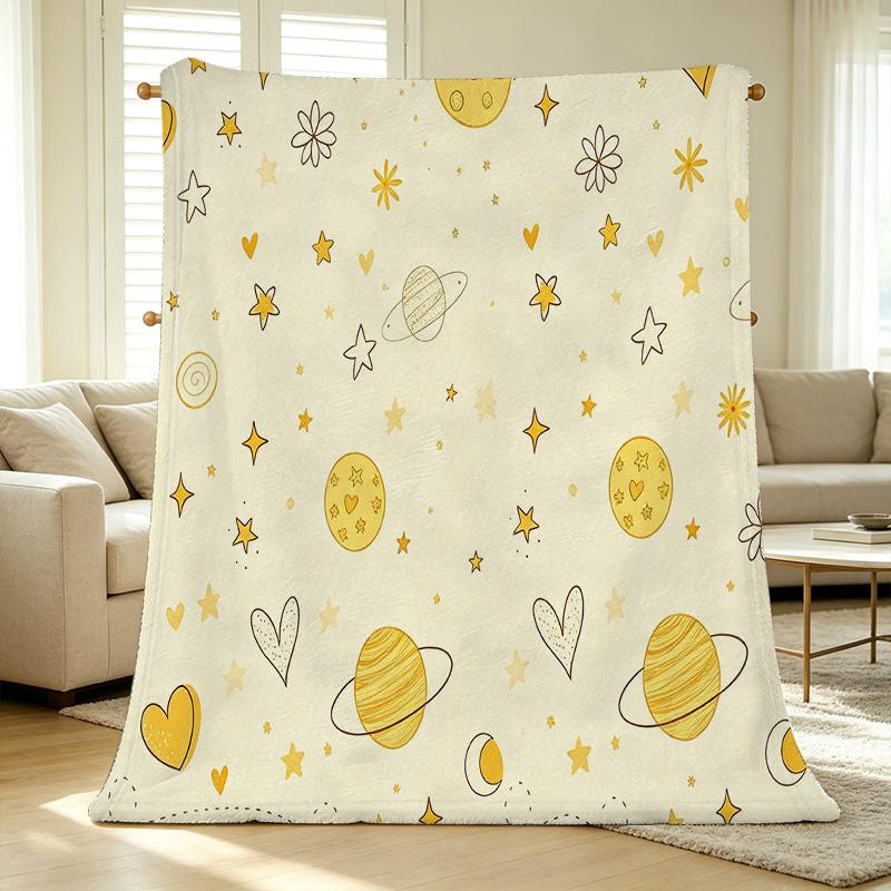 Cartoon Planet Flannel Fleece Blanket Super Soft, Warm, No Shedding, Perfect for Single Use, Home, Sofa, Bedroom, Halloween & Christmas